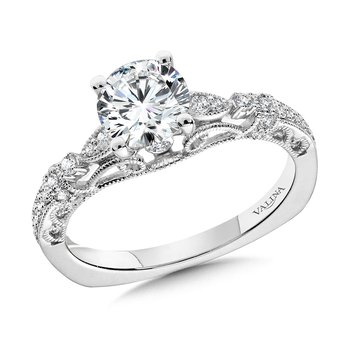 Vintage Milgrain & Filigree Accented Diamond Engagement Ring R1165W