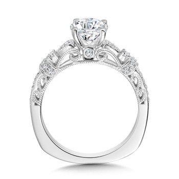 Vintage Milgrain & Filigree Accented Diamond Engagement Ring R1165W