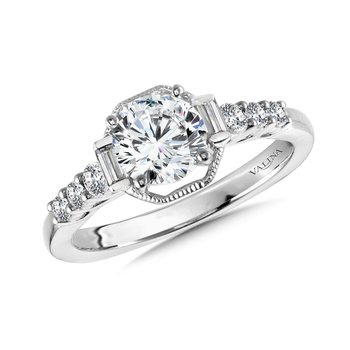 Vintage Straight Engagement Ring w/ Baguette Diamonds & Trellis Undergallery R1019W