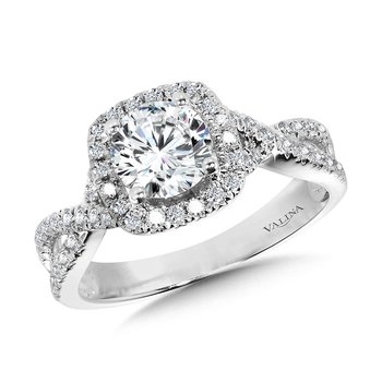 Crisscross Cushion-Shaped Halo Engagement Ring  R1131W-SR
