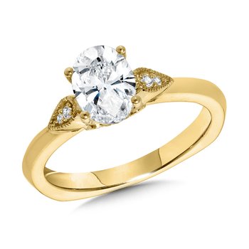 Vintage Milgrain-Beaded Straight Oval Engagement Ring R1160Y