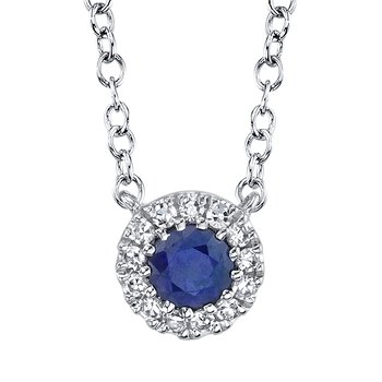 0.04Ct Diamond & 0.14Ct Blue Sapphire 14K W/G Necklace SC55002751