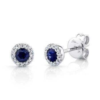 0.08Ct Diamond & 0.28Ct Blue Sapphire 14K W/G Stud Earring SC55002752