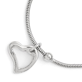 Sterling Silver Polished Heart w/1in ext. Anklet QLF337-9