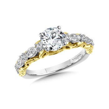 Two-Tone Straight Engagement Ring w/ Stylized Undergallery R1027WY