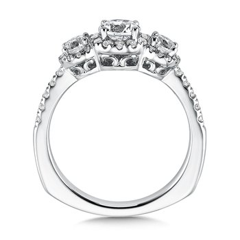 3-Stone Halo Diamond Engagement Ring R9470W