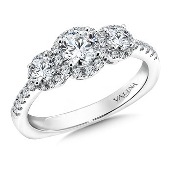 3-Stone Halo Diamond Engagement Ring R9470W