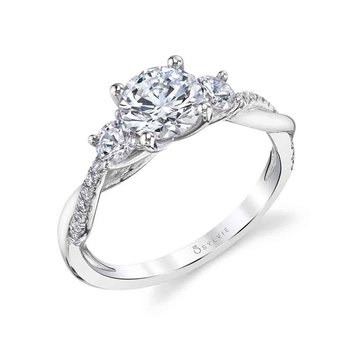 Cushion Cut Three Stone Twist Engagement Ring - Evangeline S1939S