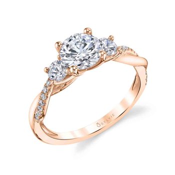 Cushion Cut Three Stone Twist Engagement Ring - Evangeline S1939S