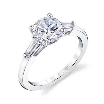 Oval Cut Three Stone Engagement Ring with Baguettes - Nicolette S3012S