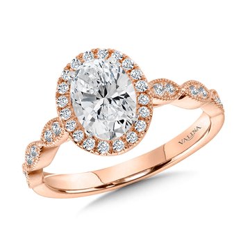 Scalloped & Milgrain-Beaded Oval Halo Engagement Ring R1128P-SR