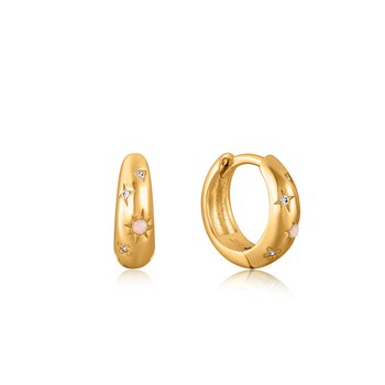 Gold Starry Kyoto Opal Huggie Hoop Earrings E034-05G