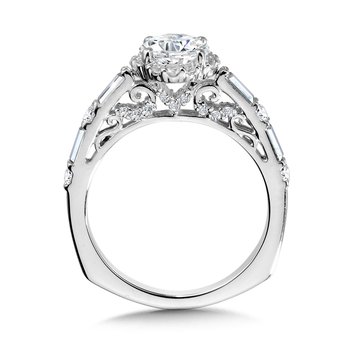 Vintage Straight Halo Engagement Ring w/ Baguette Diamonds & Spiral Diamond Undergallery  R1062W