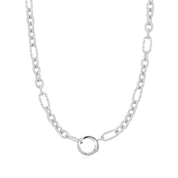 Silver Mixed Link Charm Chain Connector Necklace N048-03H