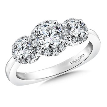 3-Stone Halo Style Engagement Ring R9473W