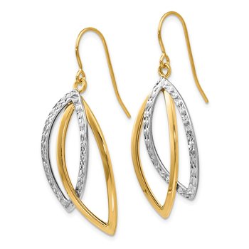 14K Two-tone Polished and Textured Shepherd Hook Earrings LE638