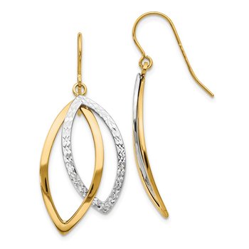 14K Two-tone Polished and Textured Shepherd Hook Earrings LE638