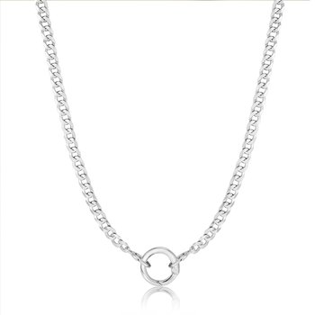 Silver Curb Chain Charm Connector Necklace N052-02H