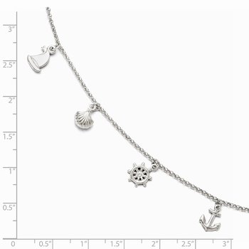 Sterling Silver Rhodium-plated Sea Life 9in Plus 1in ext. Anklet FA19