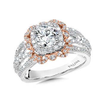 Wide Two-Tone Double Halo Diamond Engagement Ring w/ Split Shank R1061WP