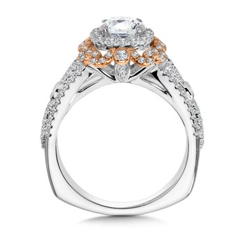 Wide Two-Tone Double Halo Diamond Engagement Ring w/ Split Shank R1061WP