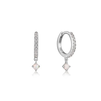 Silver Sparkle Kyoto Opal Drop Huggie Hoop Earrings E034-04H
