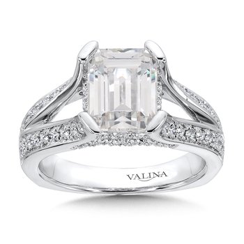 emerald-cut Center Split Shank Engagement Ring R9943W