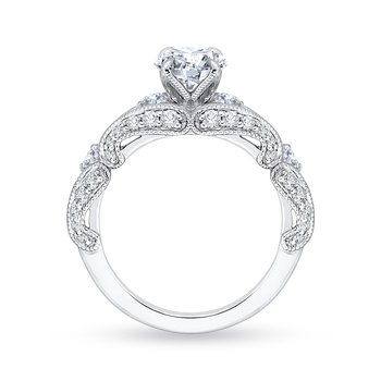 14K White Gold Round Diamond Vintage Engagement Ring with Split Shank (Semi-Mount) CA0176EH-37W