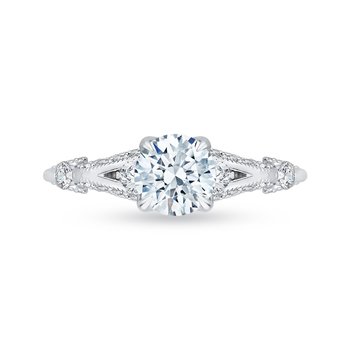 14K White Gold Round Diamond Vintage Engagement Ring with Split Shank (Semi-Mount) CA0176EH-37W