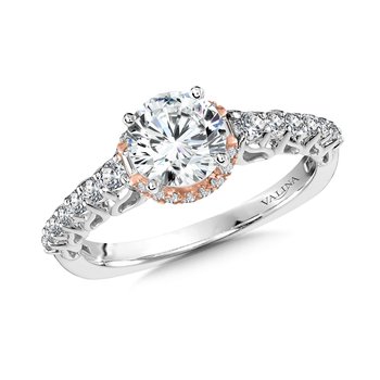 Two-Tone Halo-Illusion Cape Engagement Ring w/ Stylized Undergallery R1020WP