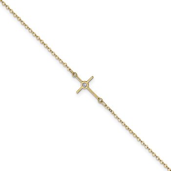 14K Polished CZ Cross Anklet LF830