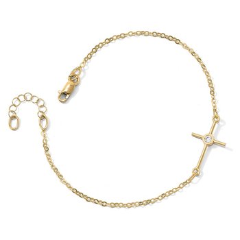 14K Polished CZ Cross Anklet LF830