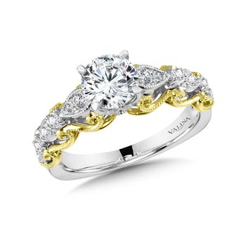 Vintage Two-Tone Straight Engagement Ring w/ Stylized Undergallery R1021WY