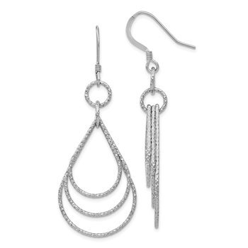 Sterling Silver Rhod-pltd Textured Shepherd Hook Dangle Earrings VA97