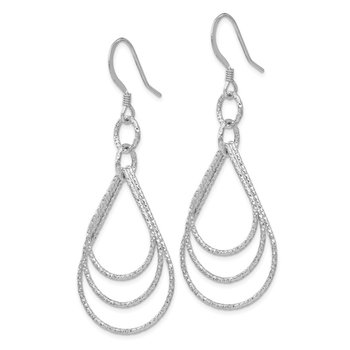 Sterling Silver Rhod-pltd Textured Shepherd Hook Dangle Earrings VA97