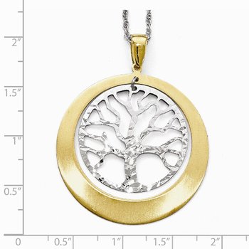 Sterling Silver RH-plat and Gold-tone Textured Tree Pendant QLF624