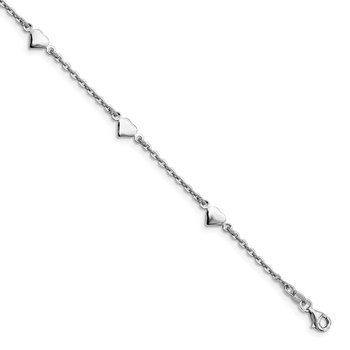 Sterling Silver RH-plated Polished Heart 9in with 1in ext. Anklet QLF506-10