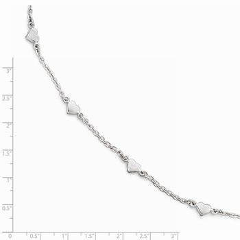 Sterling Silver RH-plated Polished Heart 9in with 1in ext. Anklet QLF506-10