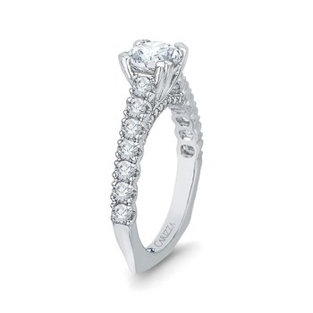 14K White Gold Euro Shank Round Diamond Cathedral Style Engagement Ring (Semi-Mount) CA0039E-37W
