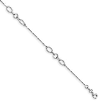 Sterling Silver Rhodium-plated Fancy Link 9 with 1in ext. Anklet QLF511-10