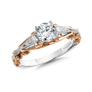 Vintage Tapered Diamond Engagement Ring w/ Two-Tone Spiral Undergallery  R1030WP