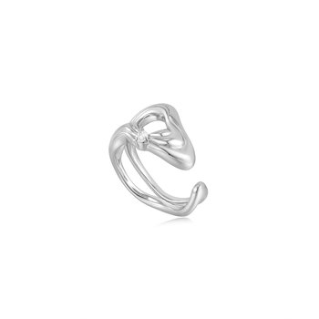 Silver Twisted Wave Wide Adjustable Ring R050-02H