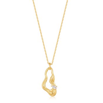 Gold Twisted Wave Drop Pendant Necklace N050-01G