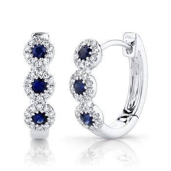 0.15Ct Diamond & 0.30Ct Blue Sapphire 14K W/G Huggie Earring SC55002530