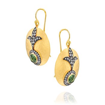 Handcrafted Round Green Tourmaline Diamond Earring 6386