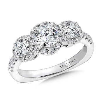 Three stone halo Engagement Ring R9433W