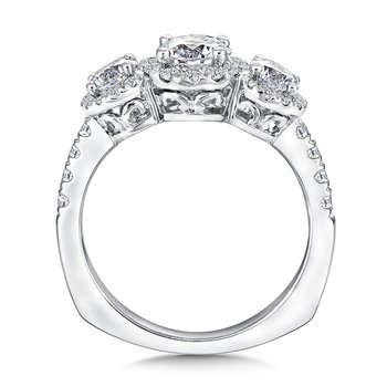 Three stone halo Engagement Ring R9433W