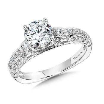 Vintage Milgrain & Filigree Accented Graduating Diamond Engagement Ring R1166W