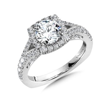 Vintage Split Shank Cushion-Shaped Halo Diamond Engagement Ring  w/ Spiral Diamond Undergallery R1038W