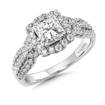 Wide Princess-Cut Diamond Halo Engagement Ring R1060W